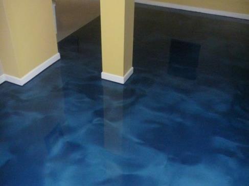 Blue/Green Stained Concrete Floor in Massachusetts